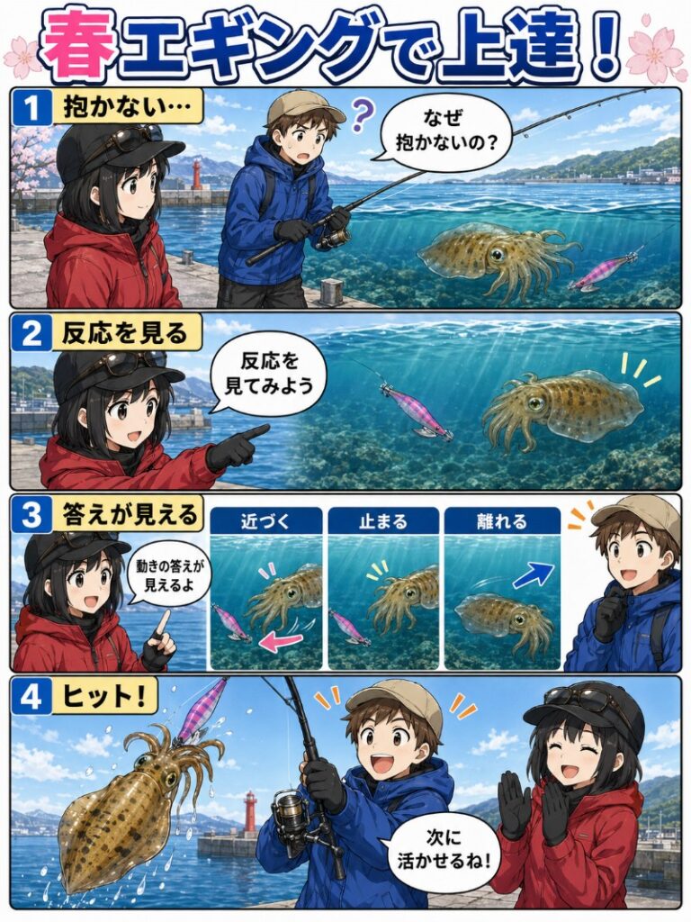 春エギングは上達のチャンスを説明しているイラスト