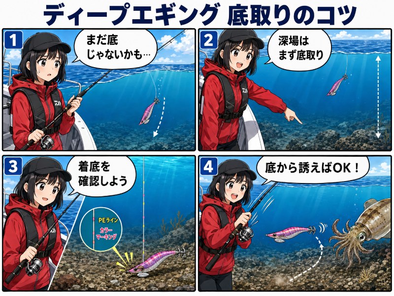 ディープエギングの基本操作・ポイントを説明している漫画