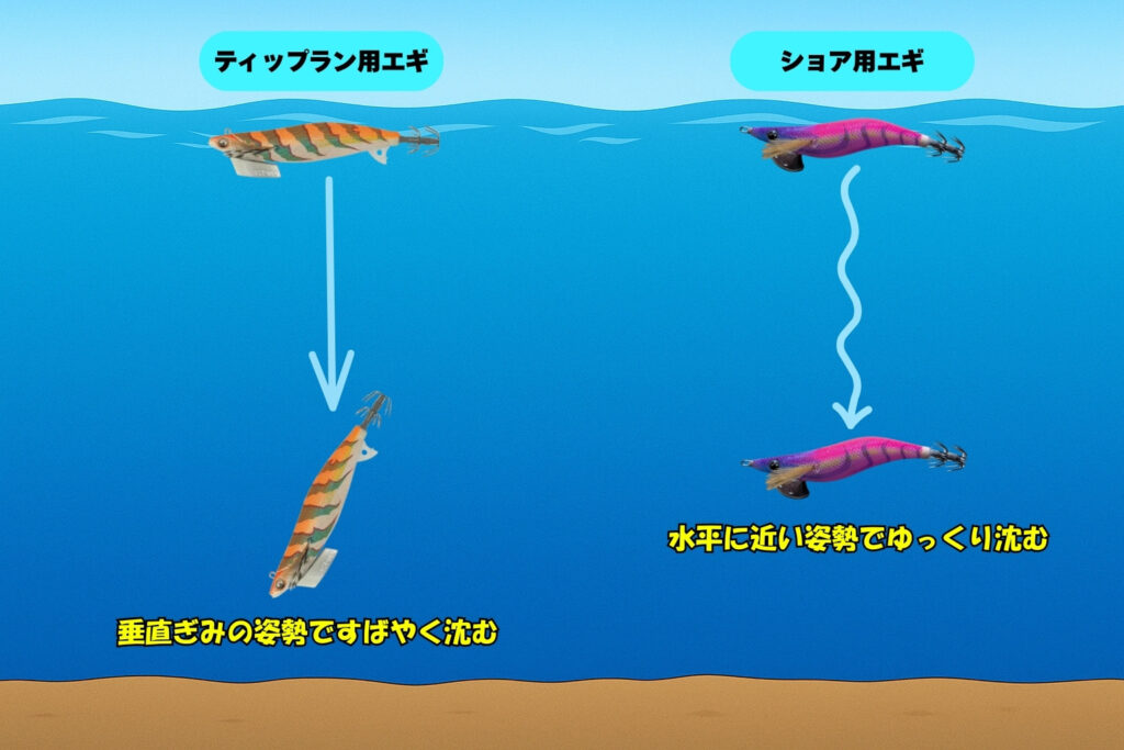 ティップラン用エギは何が違うのか説明しているイラスト