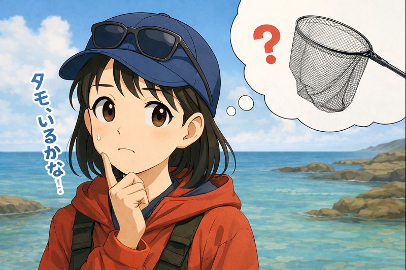 エギングにタモが必要か迷っているイラスト