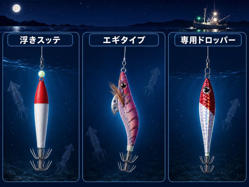 ドロッパーの種類は浮きスッテ・エギ・専用タイプ