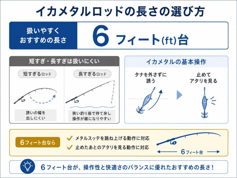 長さは6フィート(ft)台が扱いやすいを説明している図