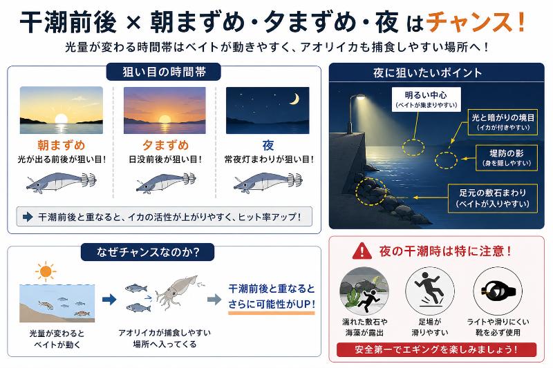 まずめや夜と重なるタイミングを説明している図