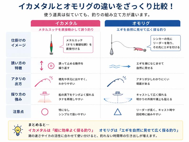 仕掛け・誘い方・得意な状況が違うを説明している図
