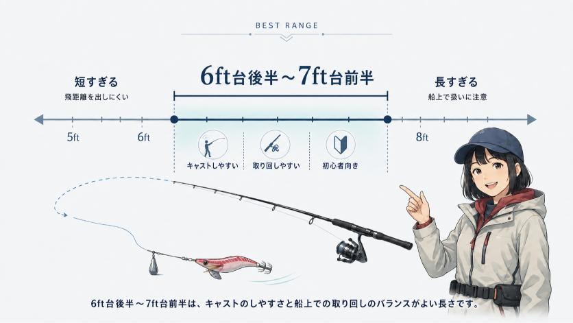 初心者は6ft台後半〜7ft台前半を基準に選ぶを説明している図
