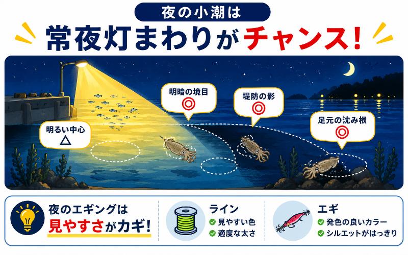 夜は常夜灯まわりを確認するを説明している図