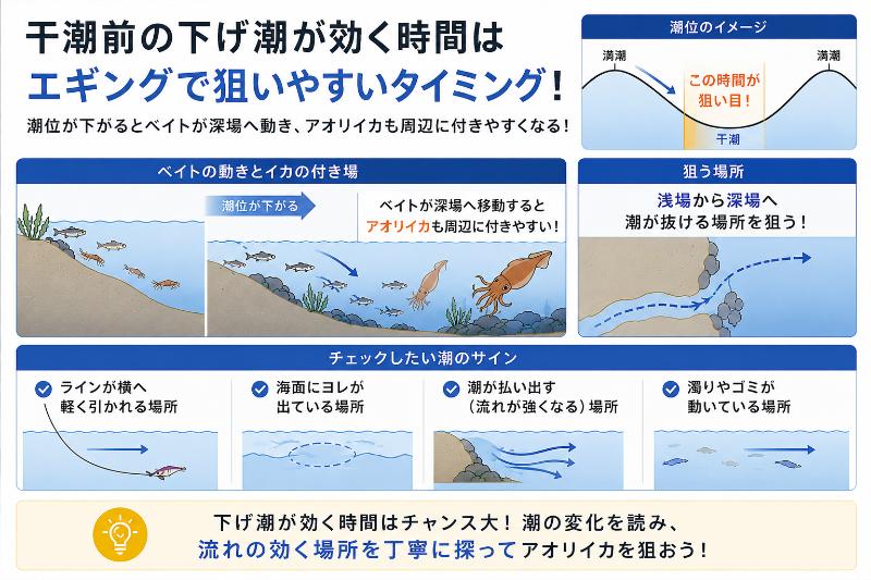 干潮前の下げ潮が効いている時間を説明している図