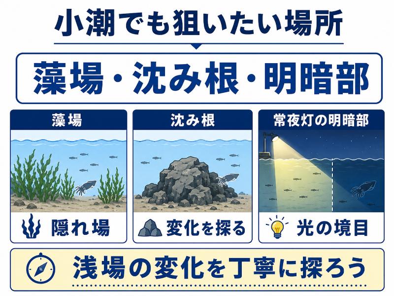 藻場・沈み根・明暗部を説明している図